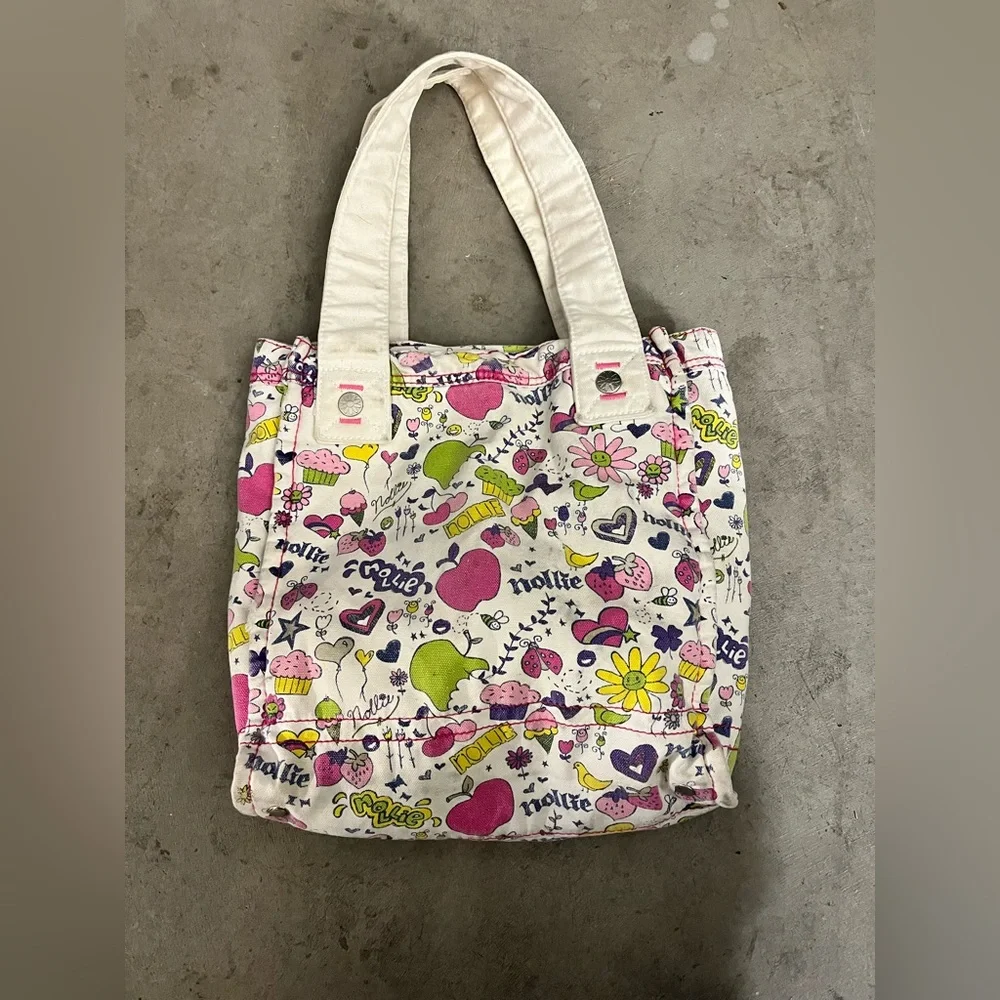 Cute Kawaii Colorful Canvas Tote Bag | Hearts, Strawberries & Fun Print - Picture 2 of 6